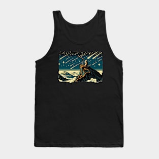 Meteor Watching Hiker Mountain Climbing Stargazing Cat Tank Top